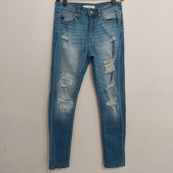 Kancan Caroline Blue Mid Rise Distressed Ankle Skinny Jeans Sz 5 / 26 Stretchy - Picture 2 of 12